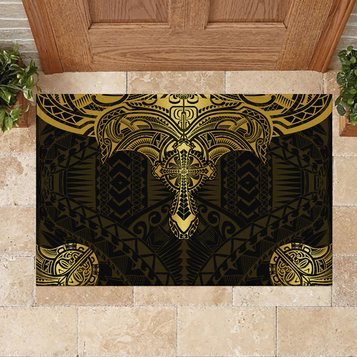 Polynesia Rubber Doormat With Christian Cross LT05 - Polynesian Pride