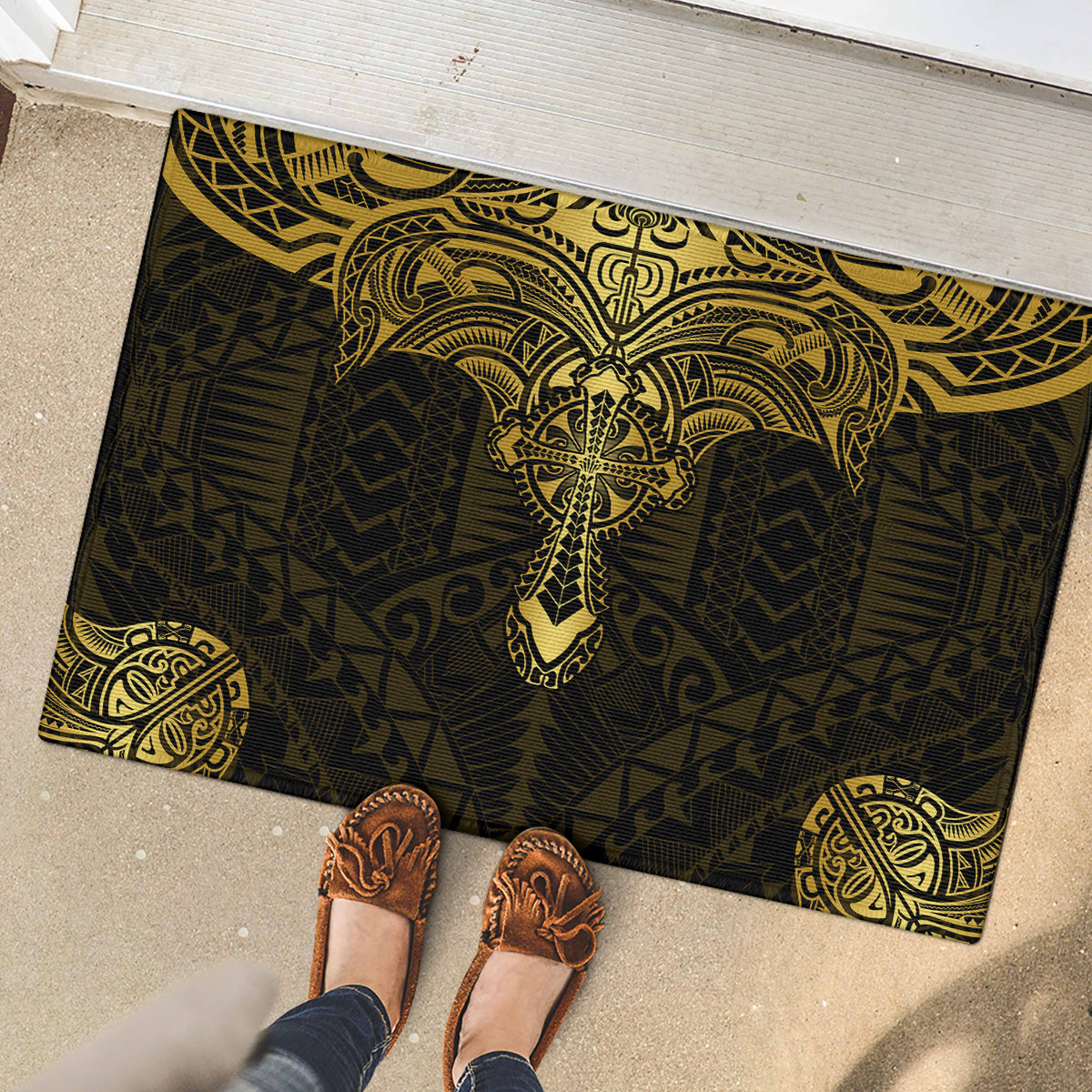 Polynesia Rubber Doormat With Christian Cross LT05 - Polynesian Pride