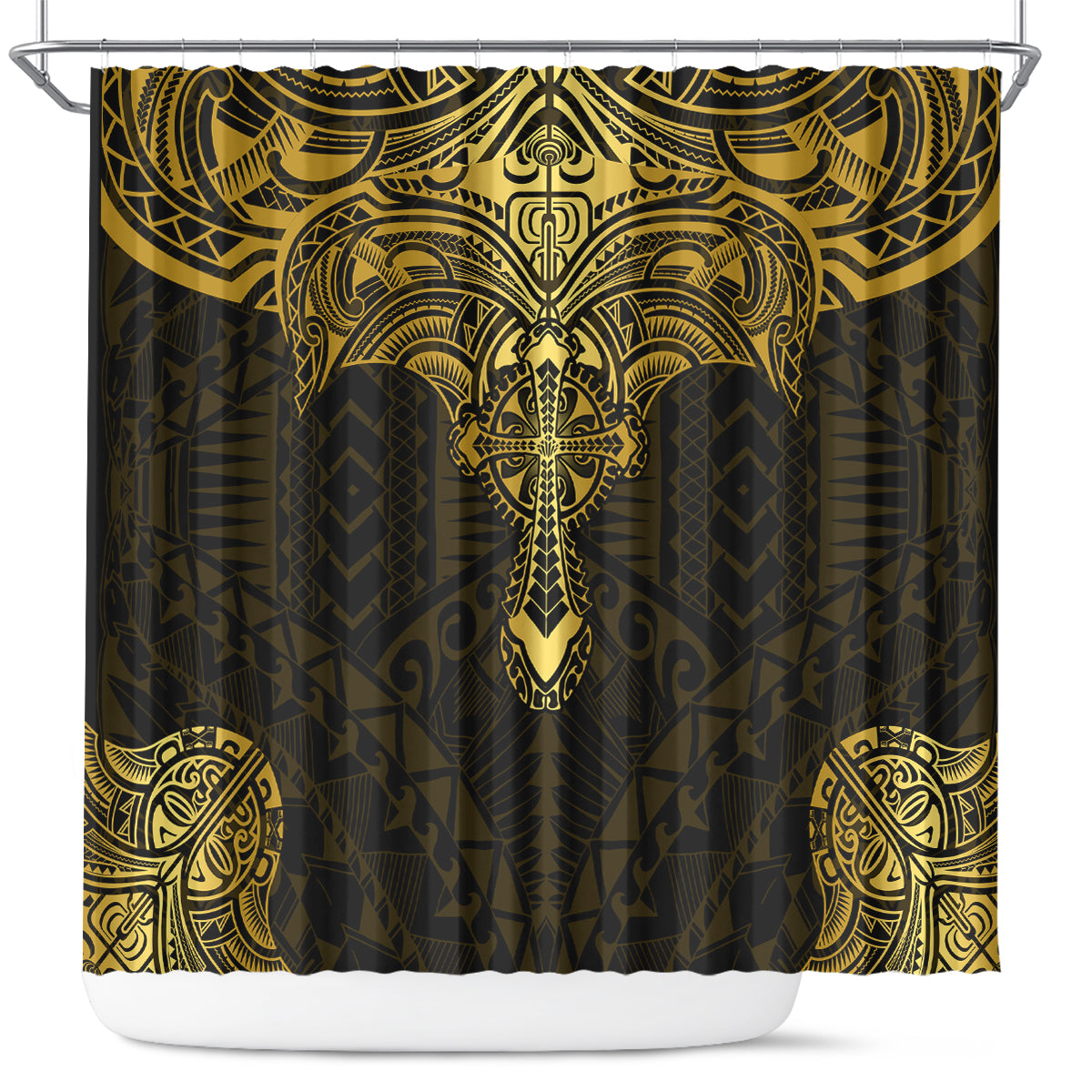 Polynesia Shower Curtain With Christian Cross LT05 Gold - Polynesian Pride