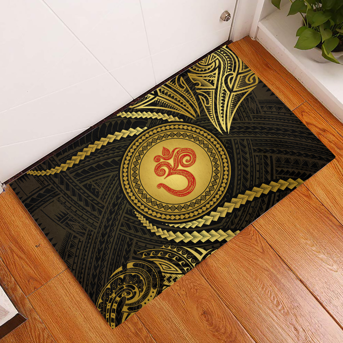 Polynesia Rubber Doormat With Hindu Om Symbol LT05 Gold - Polynesian Pride