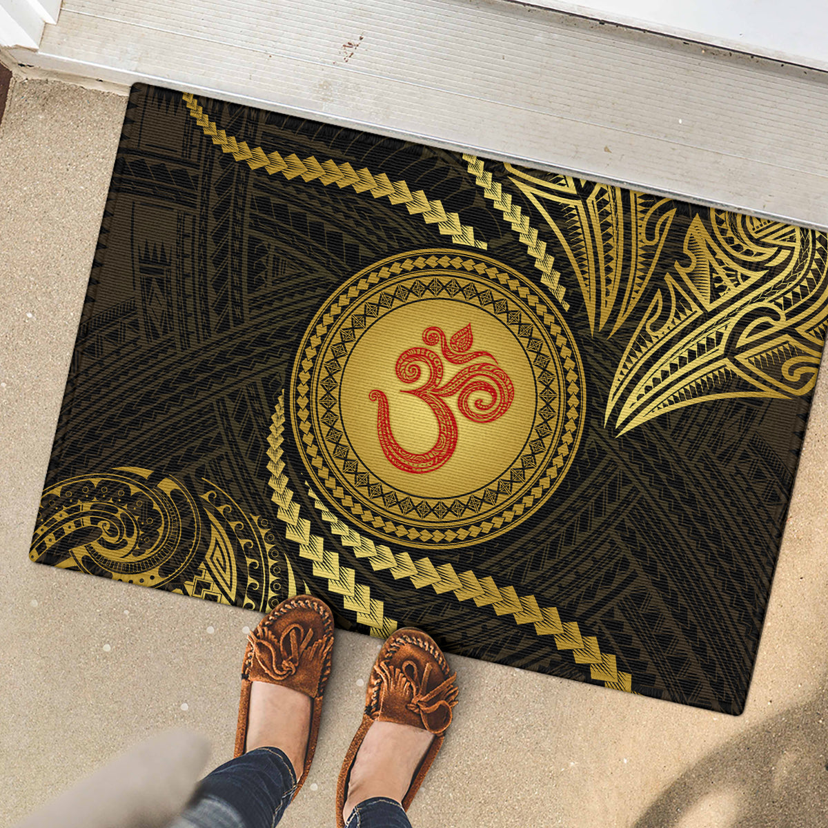 Polynesia Rubber Doormat With Hindu Om Symbol LT05 - Polynesian Pride