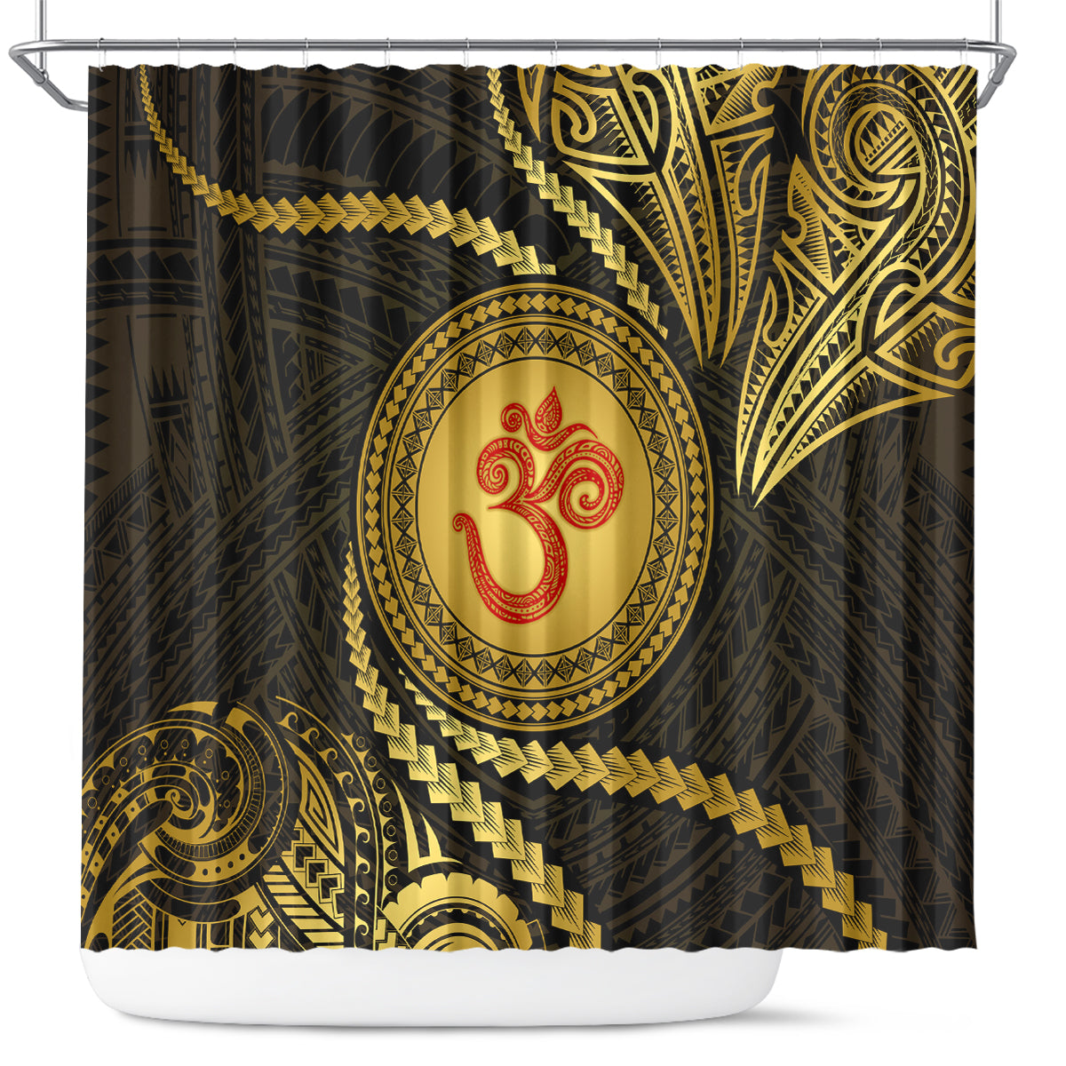 Polynesia Shower Curtain With Hindu Om Symbol LT05 Gold - Polynesian Pride