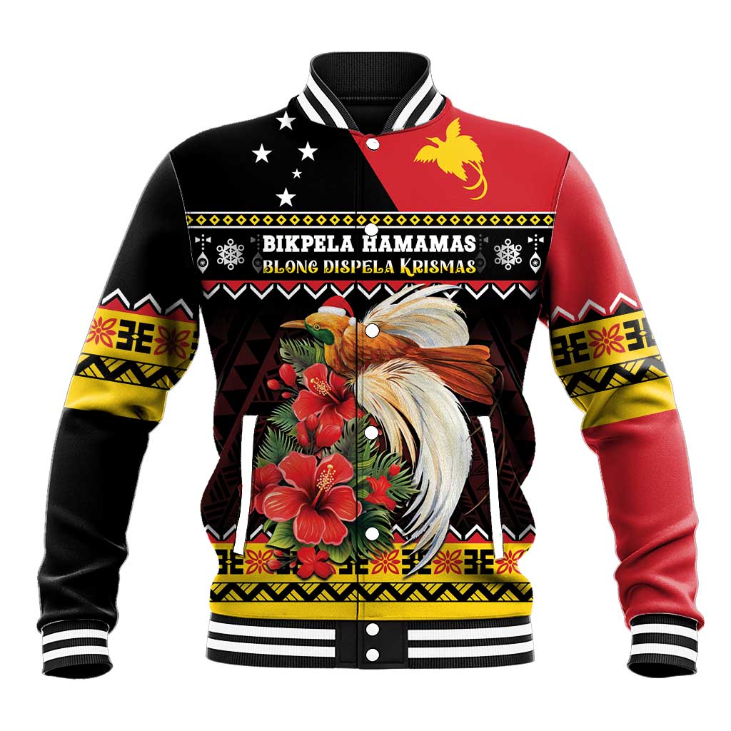 Papua New Guinea Christmas Baseball Jacket Bird Of Paradise Hamamas Krismas LT05 Unisex Black - Polynesian Pride
