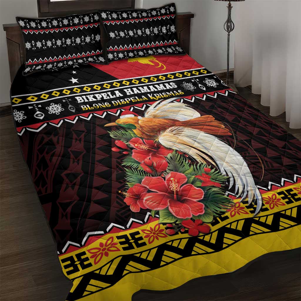 Papua New Guinea Christmas Quilt Bed Set Bird Of Paradise Hamamas Krismas LT05 Black - Polynesian Pride