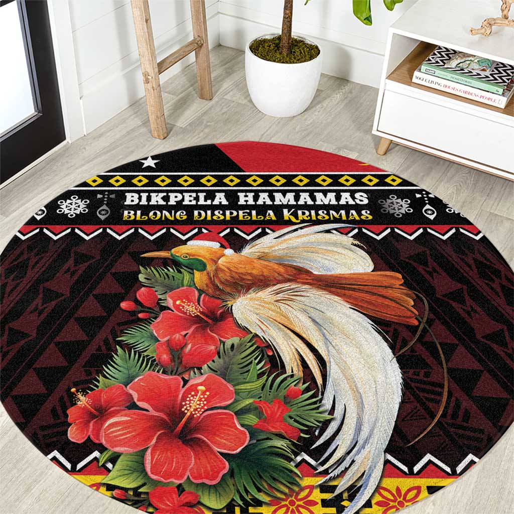 Papua New Guinea Christmas Round Carpet Bird Of Paradise Hamamas Krismas LT05 Black - Polynesian Pride