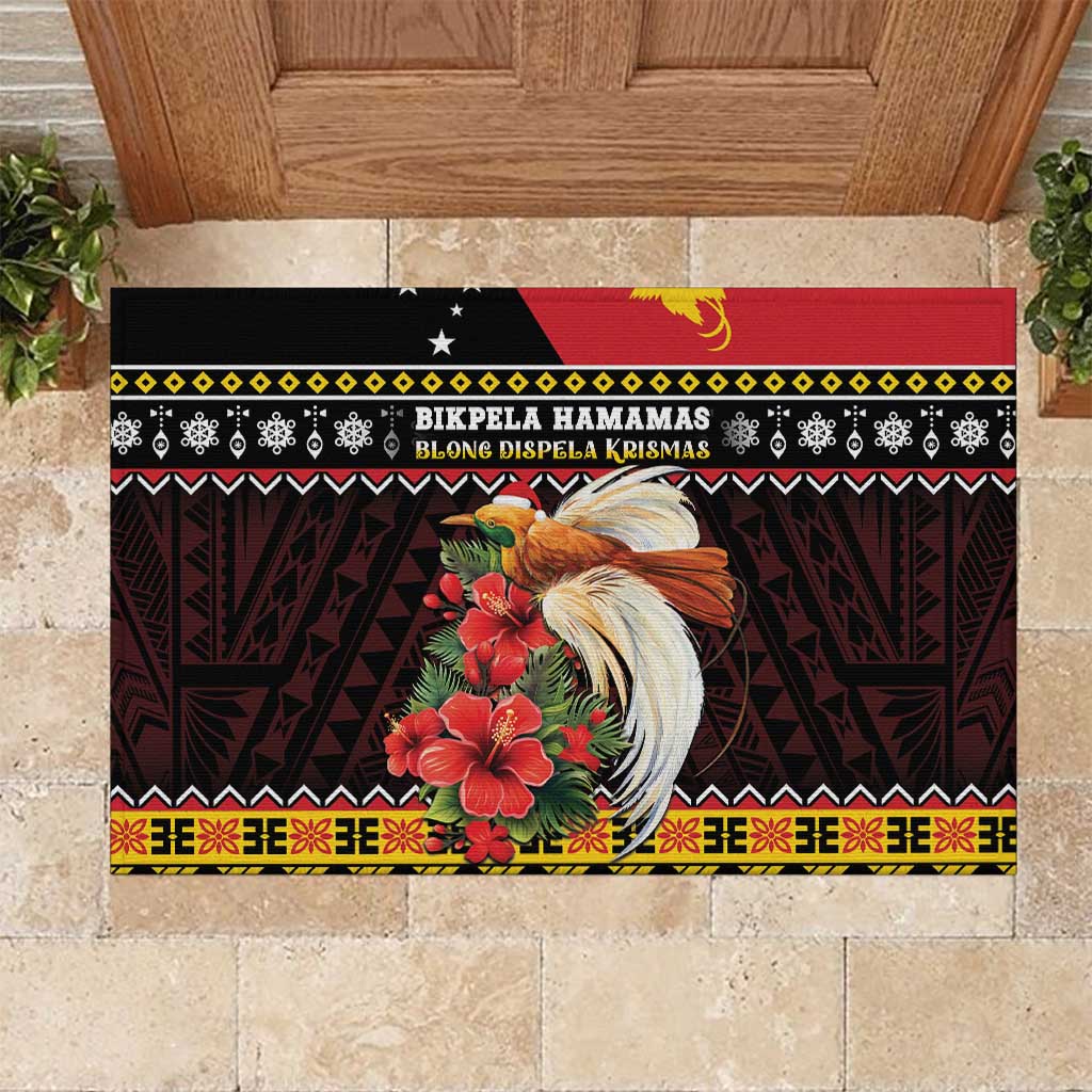 Papua New Guinea Christmas Rubber Doormat Bird Of Paradise Hamamas Krismas LT05 Black - Polynesian Pride
