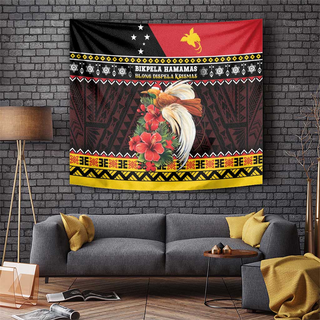 Papua New Guinea Christmas Tapestry Bird Of Paradise Hamamas Krismas LT05 Black - Polynesian Pride