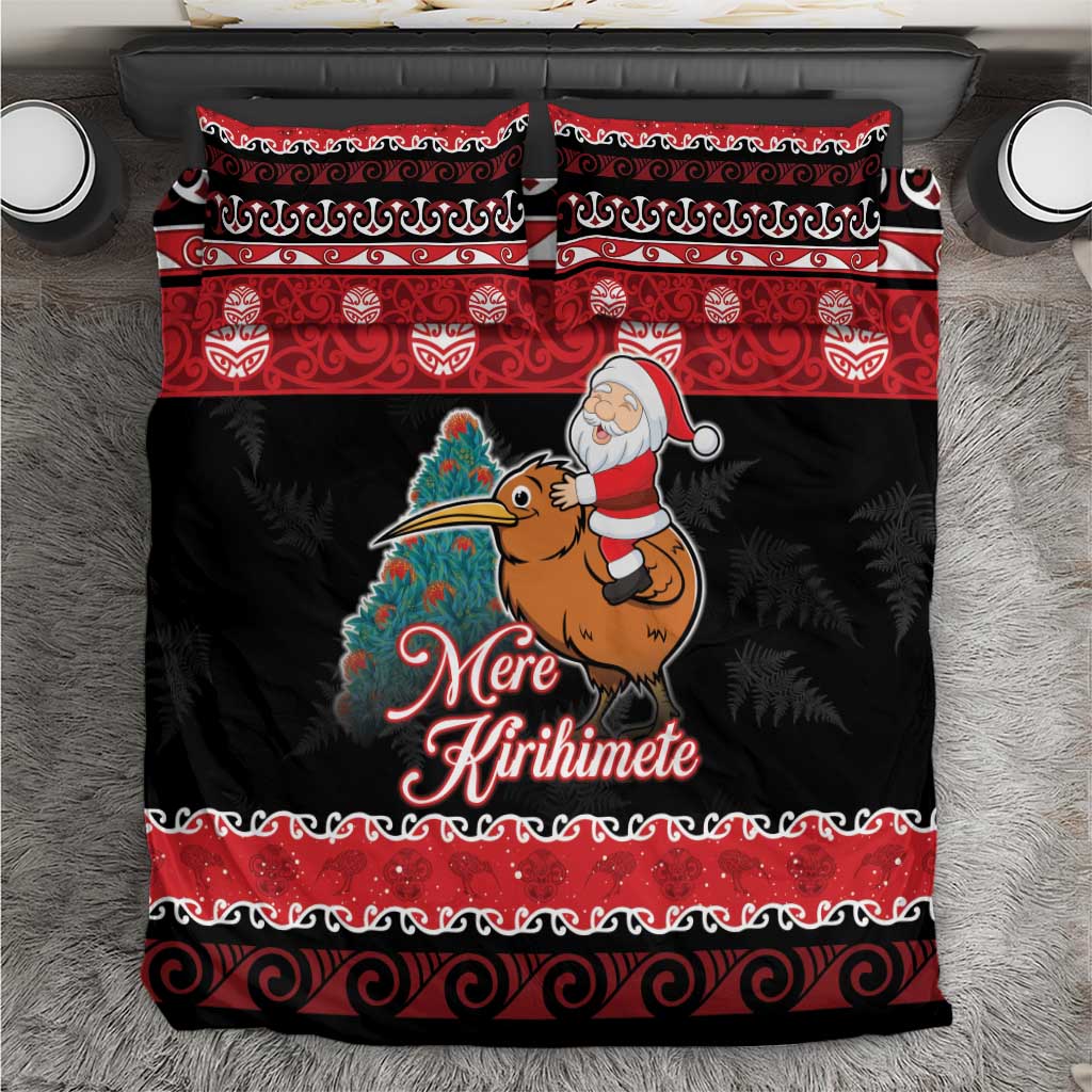 New Zealand Christmas Bedding Set Funny Santa Riding Kiwi Meri Kirihimete LT05 Black - Polynesian Pride