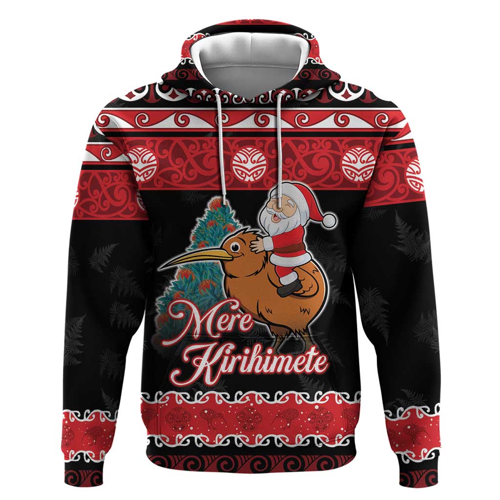 New Zealand Christmas Hoodie Funny Santa Riding Kiwi Meri Kirihimete