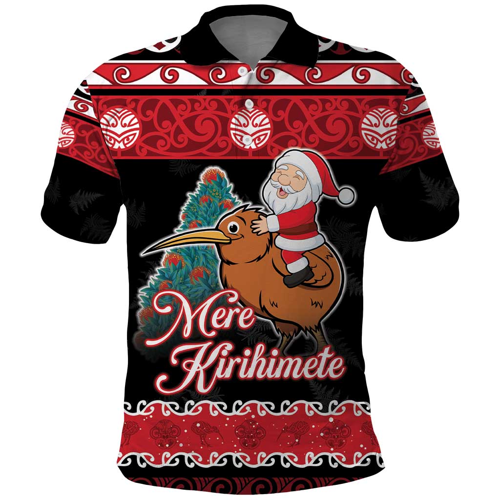 New Zealand Christmas Polo Shirt Funny Santa Riding Kiwi Meri Kirihimete