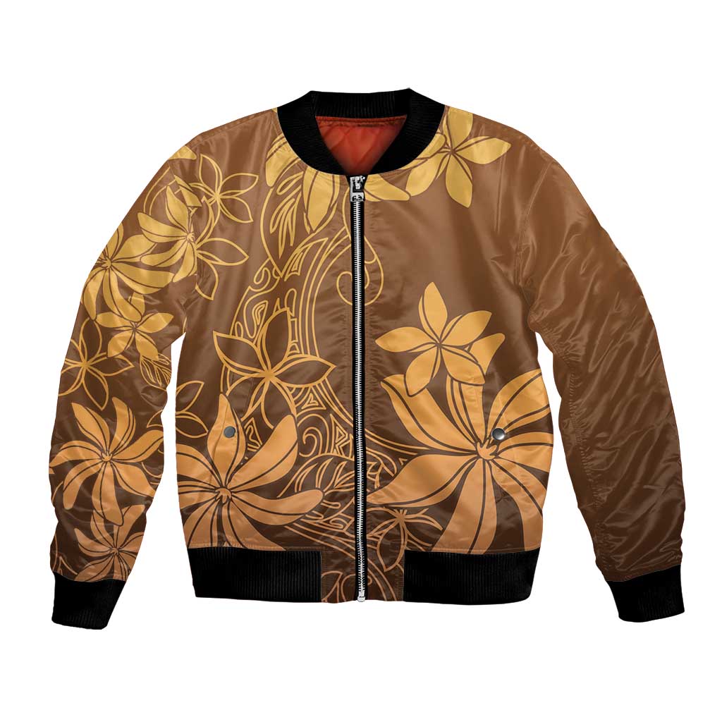Tiare Tahiti Bomber Jacket Brown Polynesia Motifs LT05 Unisex Brown - Polynesian Pride