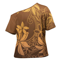 Tiare Tahiti Cross Shoulder Shirt Brown Polynesia Motifs LT05 - Polynesian Pride