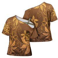 Tiare Tahiti Cross Shoulder Shirt Brown Polynesia Motifs LT05 - Polynesian Pride