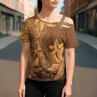 Tiare Tahiti Cross Shoulder Shirt Brown Polynesia Motifs LT05 - Polynesian Pride