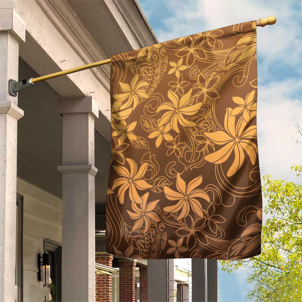 Tiare Tahiti Garden Flag Brown Polynesia Motifs LT05 House Flag Brown - Polynesian Pride