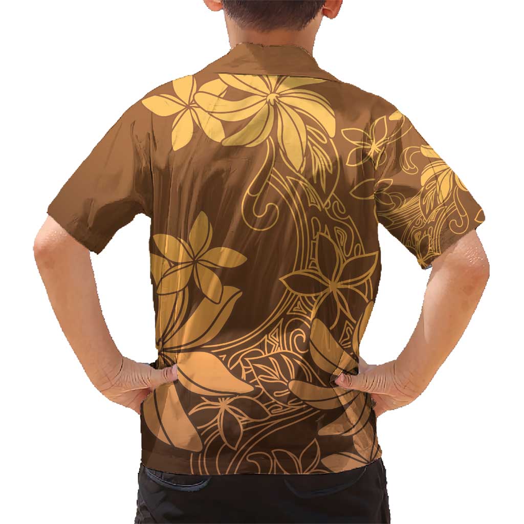 Tiare Tahiti Kid Hawaiian Shirt Brown Polynesia Motifs LT05 - Polynesian Pride