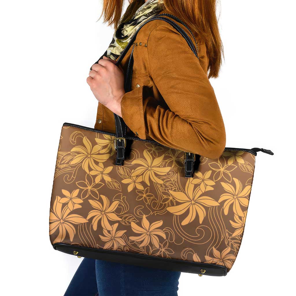 Tiare Tahiti Leather Tote Bag Brown Polynesia Motifs LT05 Brown - Polynesian Pride