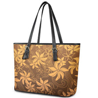 Tiare Tahiti Leather Tote Bag Brown Polynesia Motifs LT05 - Polynesian Pride