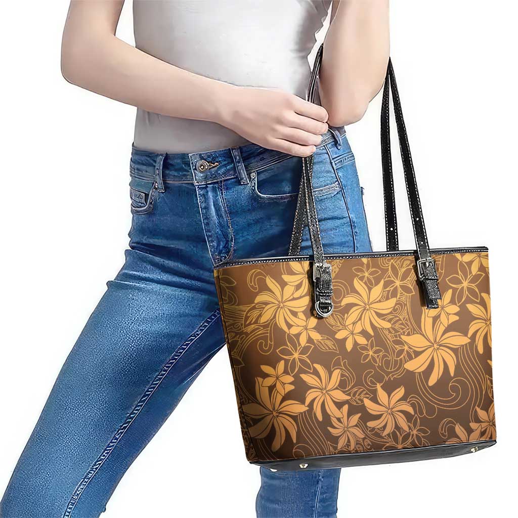 Tiare Tahiti Leather Tote Bag Brown Polynesia Motifs LT05 - Polynesian Pride