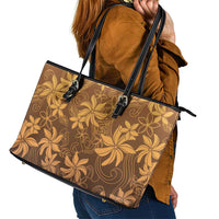 Tiare Tahiti Leather Tote Bag Brown Polynesia Motifs LT05 - Polynesian Pride
