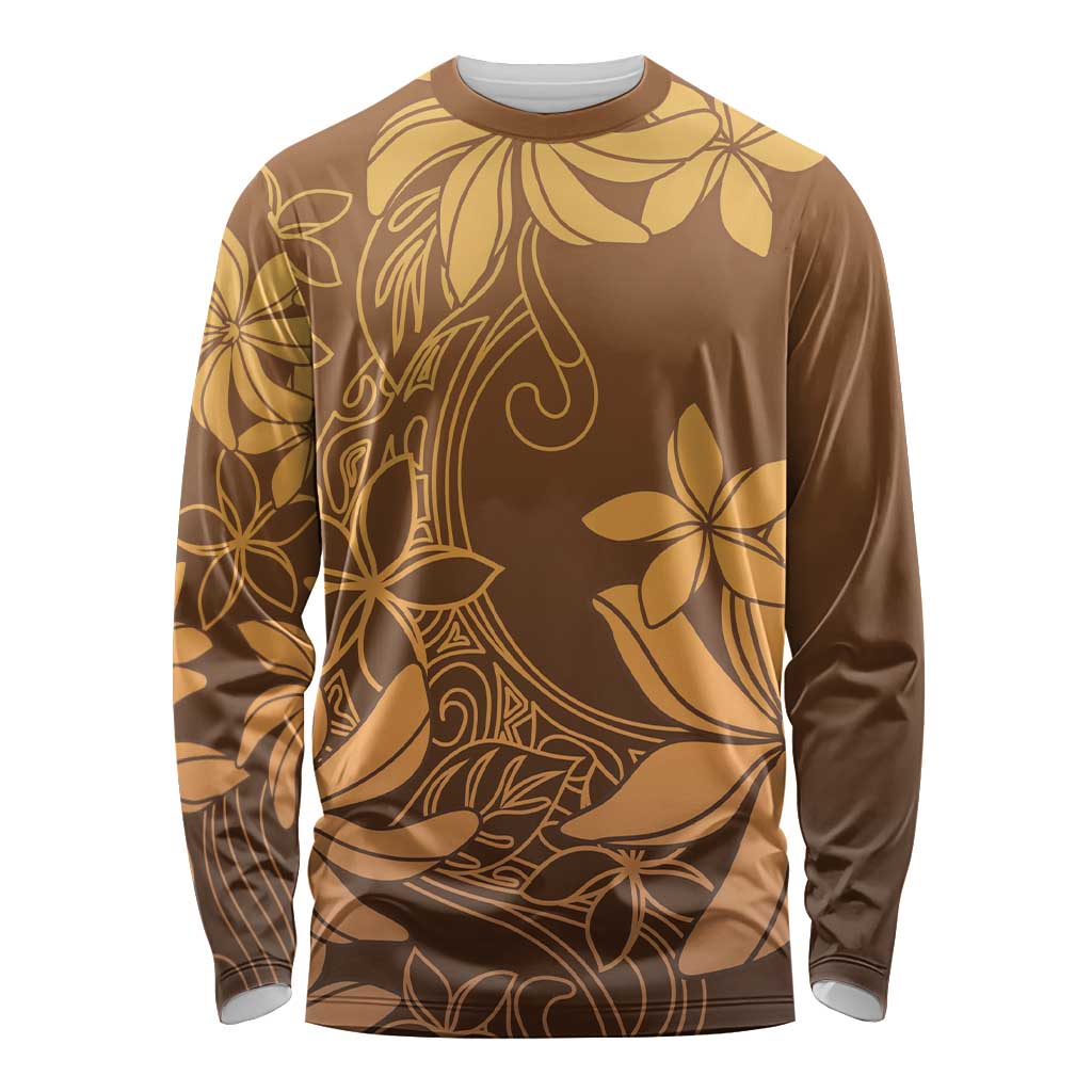 Tiare Tahiti Long Sleeve Shirt Brown Polynesia Motifs LT05 Unisex Brown - Polynesian Pride
