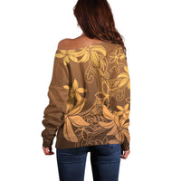 Tiare Tahiti Off Shoulder Sweater Brown Polynesia Motifs LT05 - Polynesian Pride
