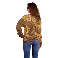 Tiare Tahiti Off Shoulder Sweater Brown Polynesia Motifs LT05 - Polynesian Pride