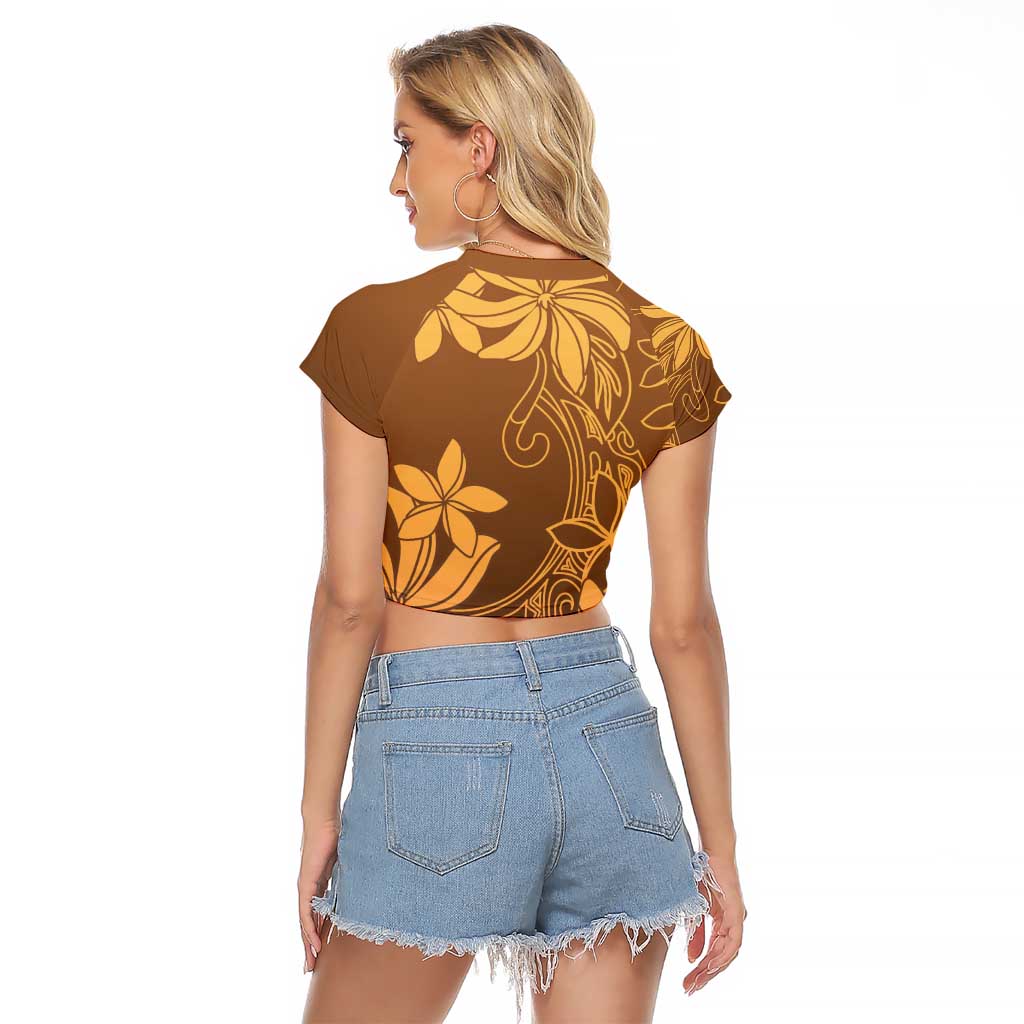Tiare Tahiti Raglan Cropped T Shirt Brown Polynesia Motifs LT05 - Polynesian Pride