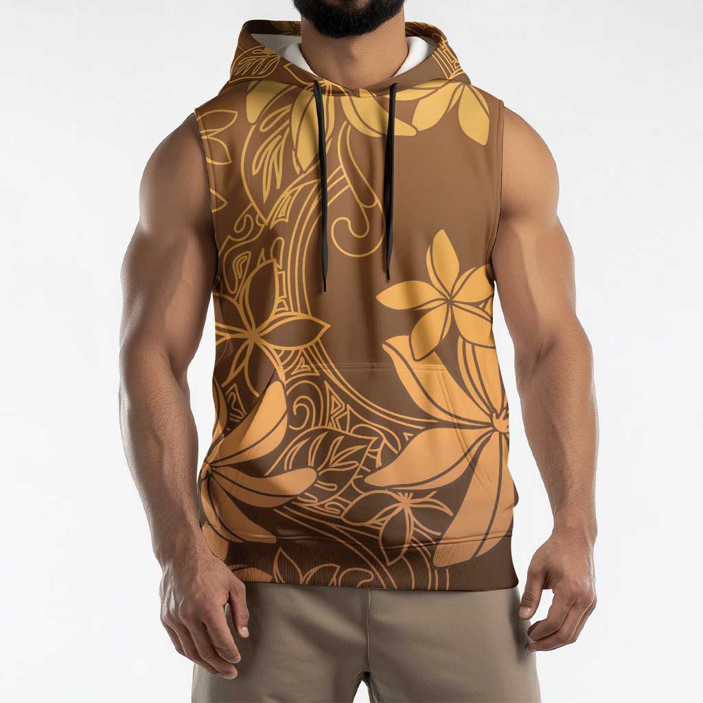 Tiare Tahiti Sleeveless Hoodie Brown Polynesia Motifs LT05 - Polynesian Pride