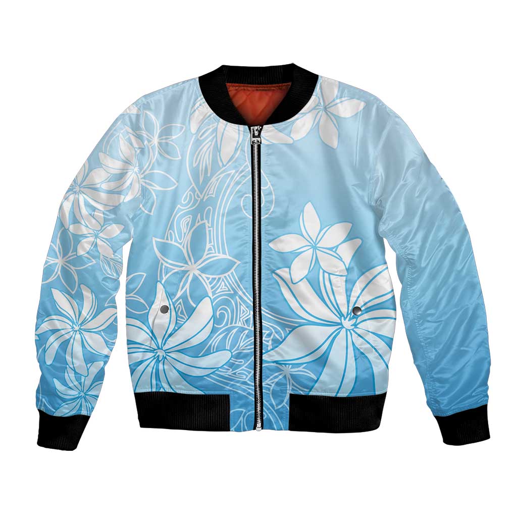 Tiare Tahiti Bomber Jacket Blue Polynesia Motifs LT05 Unisex Blue - Polynesian Pride