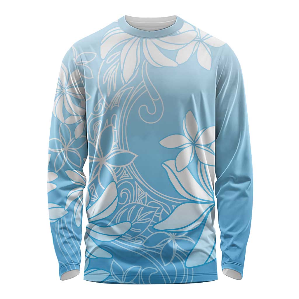 Tiare Tahiti Long Sleeve Shirt Blue Polynesia Motifs LT05 Unisex Blue - Polynesian Pride