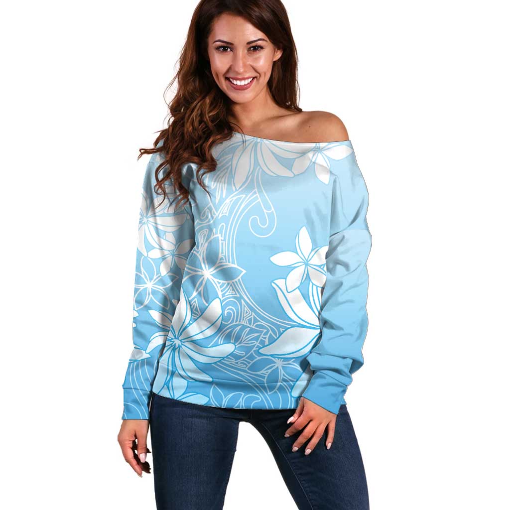 Tiare Tahiti Off Shoulder Sweater Blue Polynesia Motifs LT05 Women Blue - Polynesian Pride