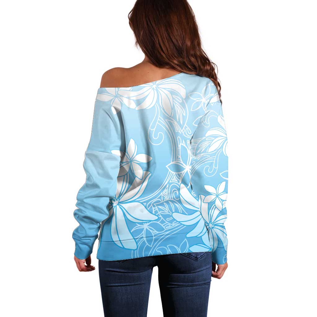 Tiare Tahiti Off Shoulder Sweater Blue Polynesia Motifs LT05 - Polynesian Pride