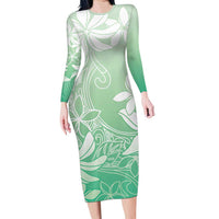 Tiare Tahiti Long Sleeve Bodycon Dress Matcha Polynesia Motifs LT05 Long Dress Green - Polynesian Pride