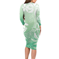 Tiare Tahiti Long Sleeve Bodycon Dress Matcha Polynesia Motifs LT05 - Polynesian Pride