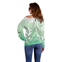 Tiare Tahiti Off Shoulder Sweater Matcha Polynesia Motifs LT05 - Polynesian Pride