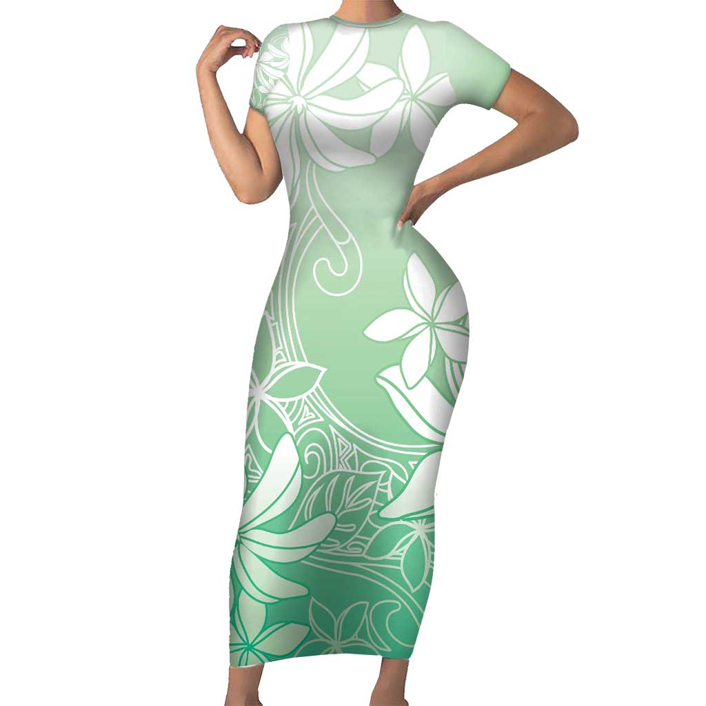 Tiare Tahiti Short Sleeve Bodycon Dress Matcha Polynesia Motifs LT05 Long Dress Green - Polynesian Pride