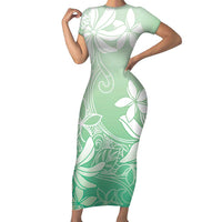 Tiare Tahiti Short Sleeve Bodycon Dress Matcha Polynesia Motifs LT05 Long Dress Green - Polynesian Pride