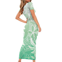 Tiare Tahiti Short Sleeve Bodycon Dress Matcha Polynesia Motifs LT05 - Polynesian Pride