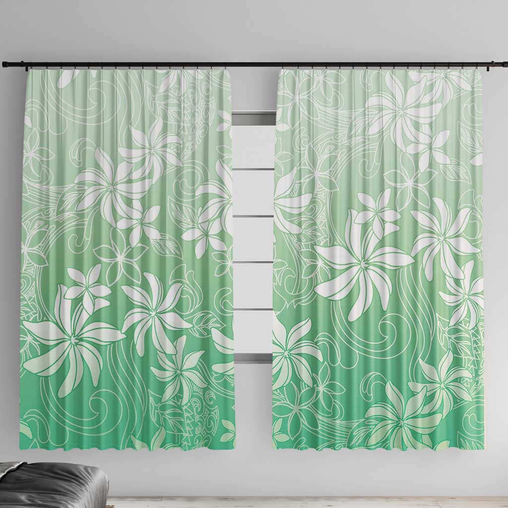 Tiare Tahiti Window Curtain Matcha Polynesia Motifs LT05 With Hooks Green - Polynesian Pride