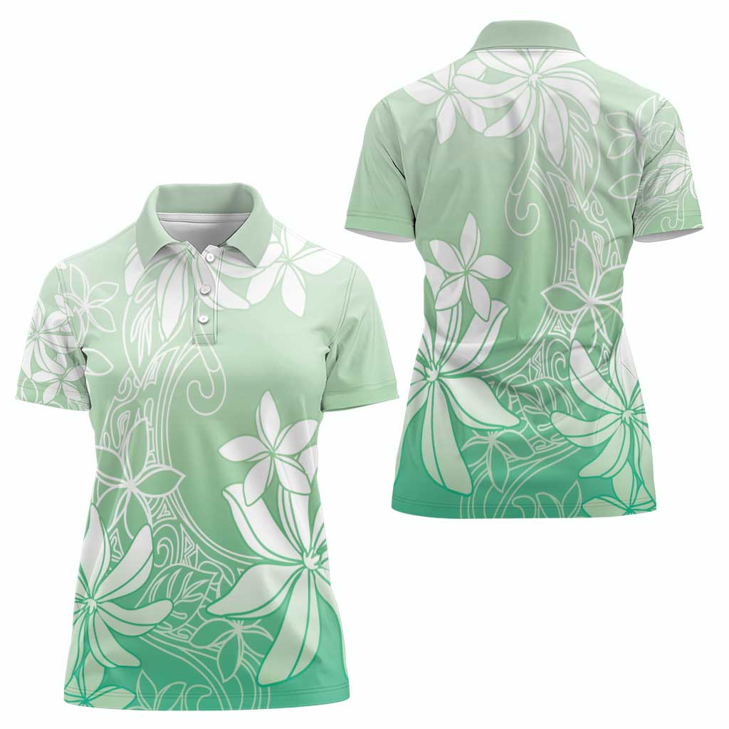 Tiare Tahiti Women Polo Shirt Matcha Polynesia Motifs LT05 - Polynesian Pride