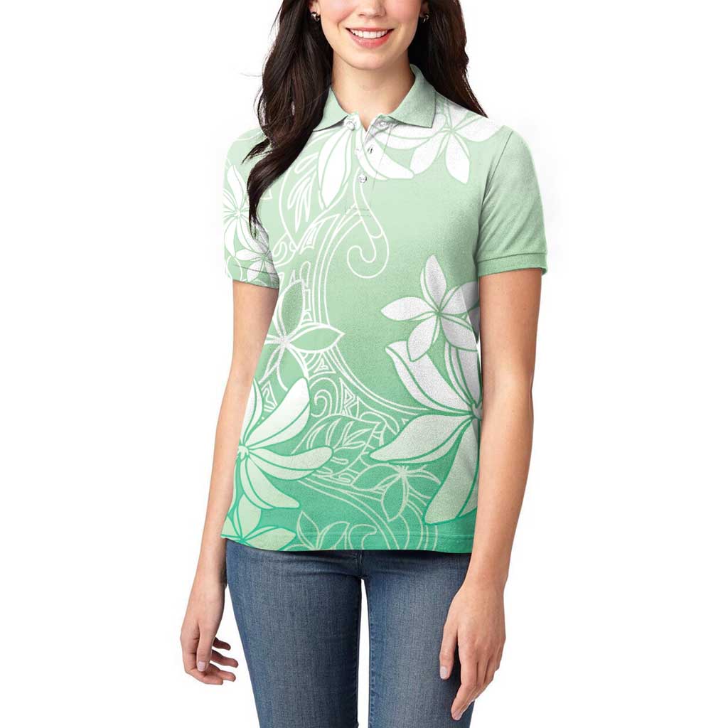 Tiare Tahiti Women Polo Shirt Matcha Polynesia Motifs LT05 - Polynesian Pride