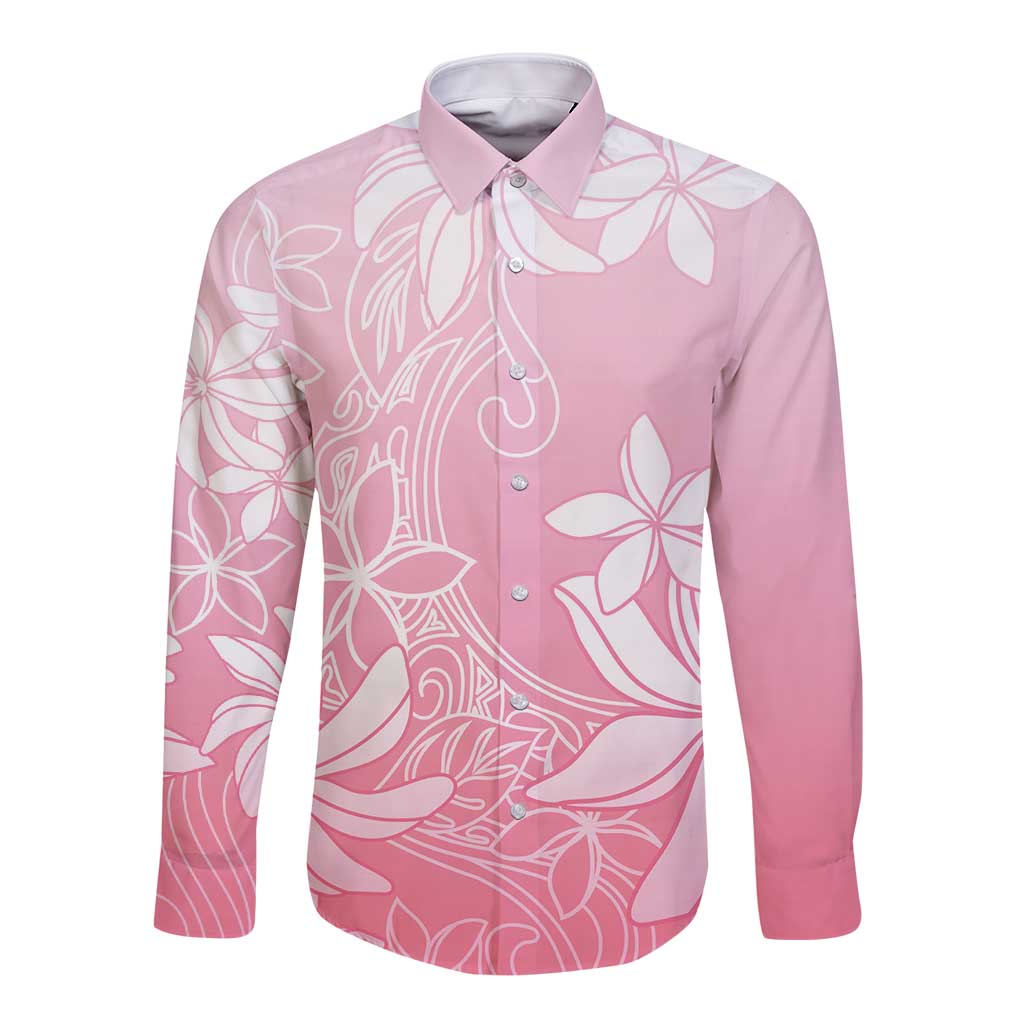 Tiare Tahiti Long Sleeve Button Shirt Pink Polynesia Motifs LT05 Unisex Pink - Polynesian Pride