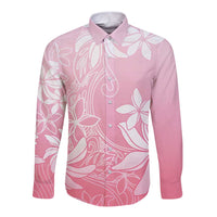 Tiare Tahiti Long Sleeve Button Shirt Pink Polynesia Motifs LT05 Unisex Pink - Polynesian Pride