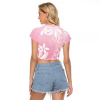 Tiare Tahiti Raglan Cropped T Shirt Pink Polynesia Motifs LT05 - Polynesian Pride