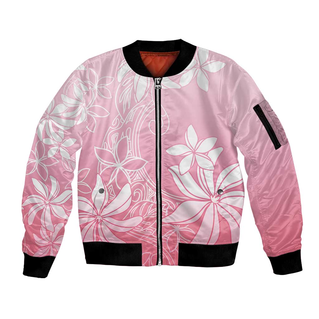 Tiare Tahiti Sleeve Zip Bomber Jacket Pink Polynesia Motifs LT05 Unisex Pink - Polynesian Pride
