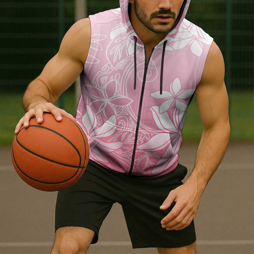Tiare Tahiti Sleeveless Zip Hoodie Pink Polynesia Motifs LT05 - Polynesian Pride