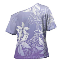 Tiare Tahiti Cross Shoulder Shirt Purple Polynesia Motifs LT05 - Polynesian Pride
