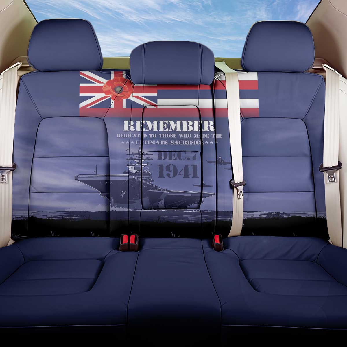 Hawaii Pearl Harbor Remembrance Day Back Car Seat Cover Flag Style LT05 One Size Blue - Polynesian Pride