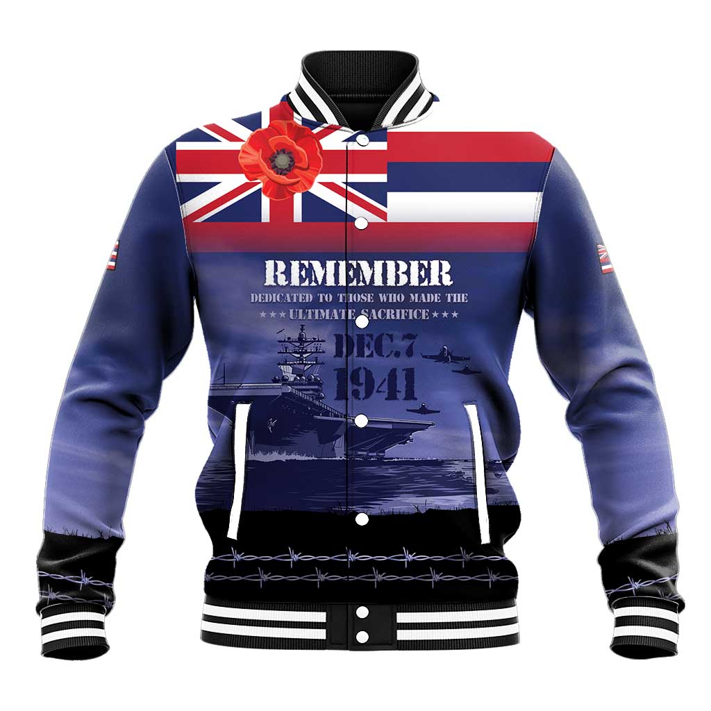 Hawaii Pearl Harbor Remembrance Day Baseball Jacket Flag Style LT05 Unisex Blue - Polynesian Pride